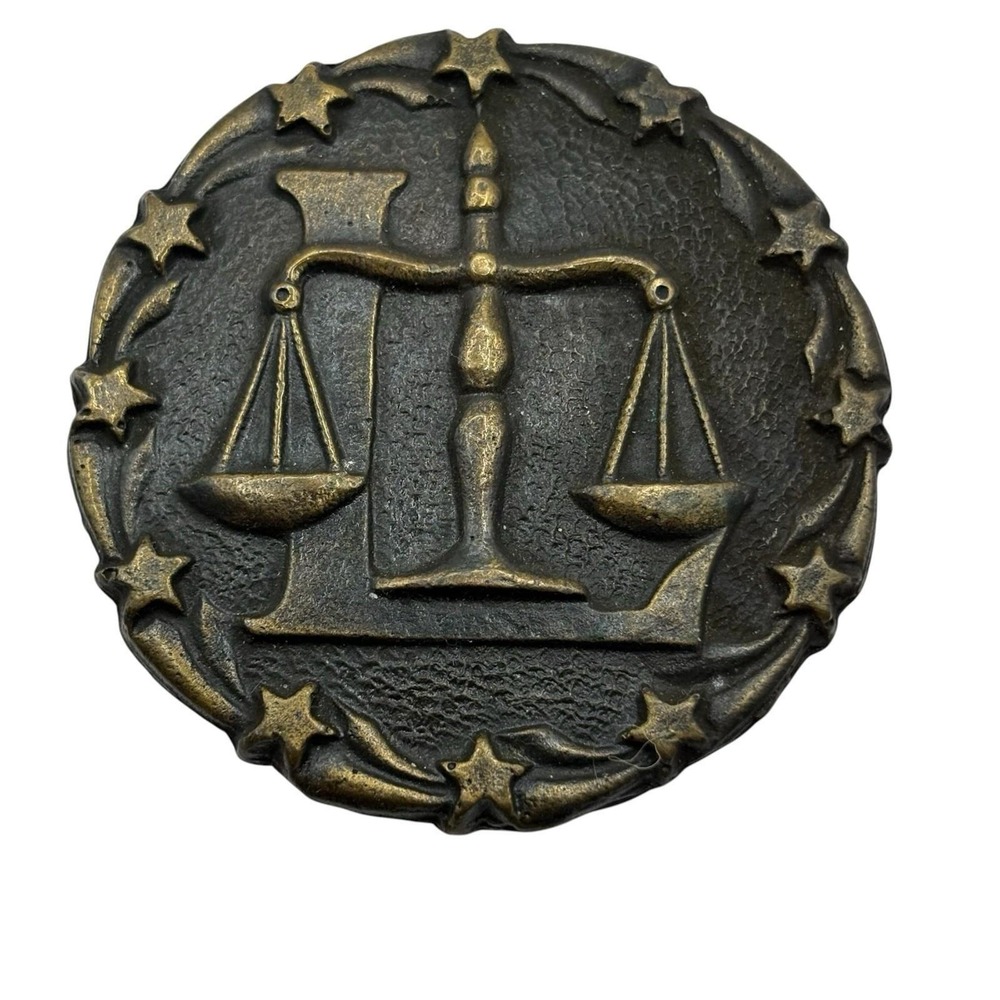 Bouwerie Lane Brass‎ Belt Buckle Libra Balance Celestial Vintage Round Horoscope